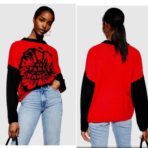 TOPSHOP Dixieland Slogan Red and Black Sweater-M - Picture 1 of 6